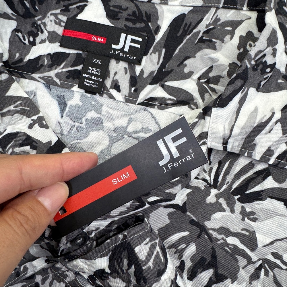 NEW JF  J. Ferrar Men's Black Gray White Floral casual Shirt men’s size XXL Slim - Picture 12 of 15